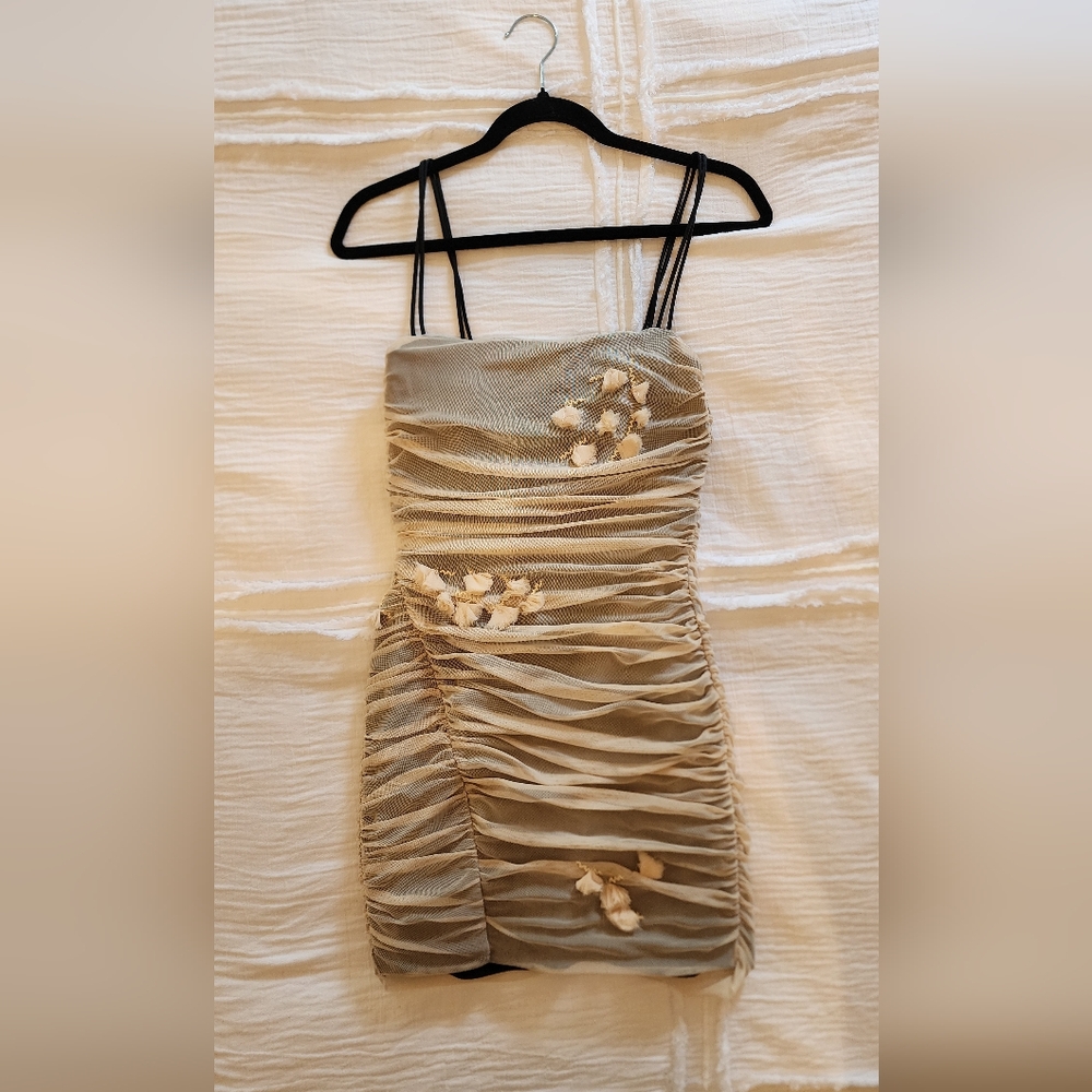 Elegant Beige Ruched Dress
